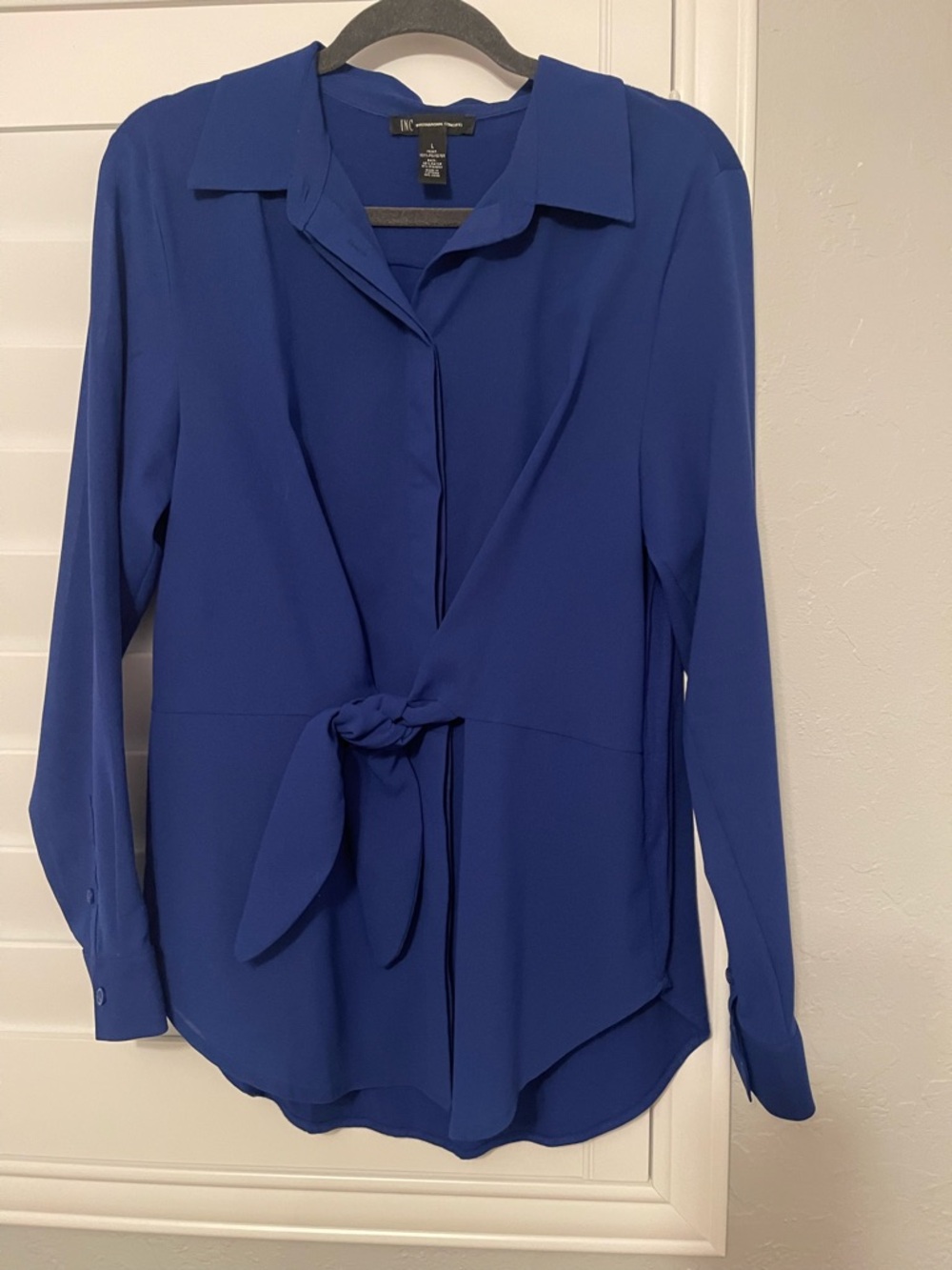 INC International Concepts Cobalt Blue Tie-Front Button Down Blouse